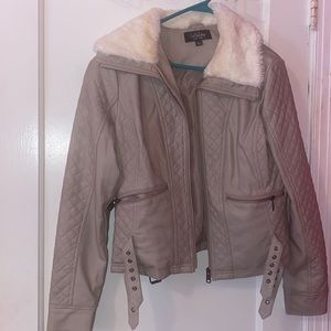 Tan Leather Jacker With Fur Collar